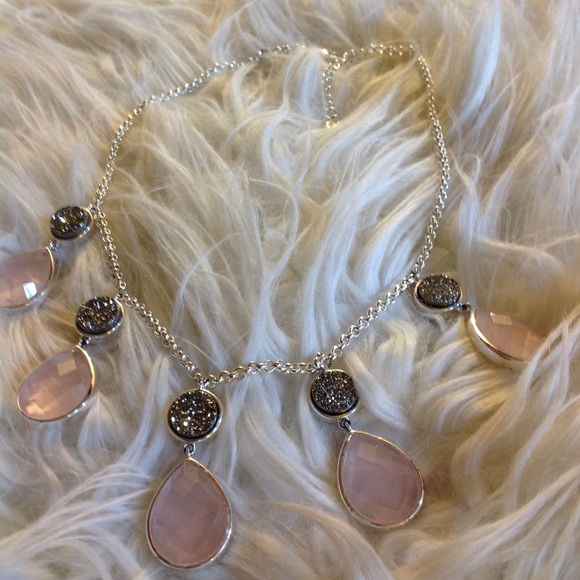 Christine Darren $339 Platinum DRUSY Rose Quartz Designer Necklace - Picture 6 of 8